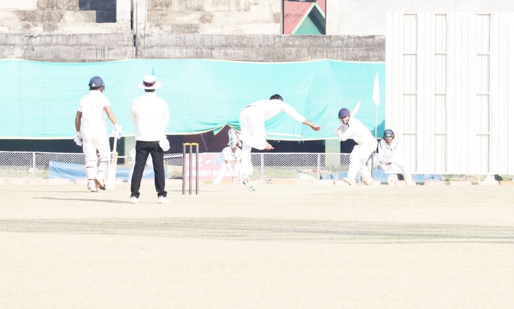 Match in action between Nagaland and Hyderabad at the Ranji Trophy 2023-2024.